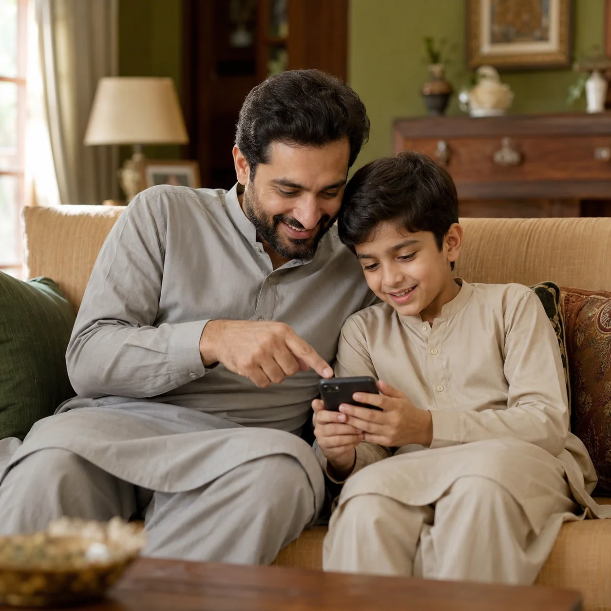 Father and son talking on WhatsApp